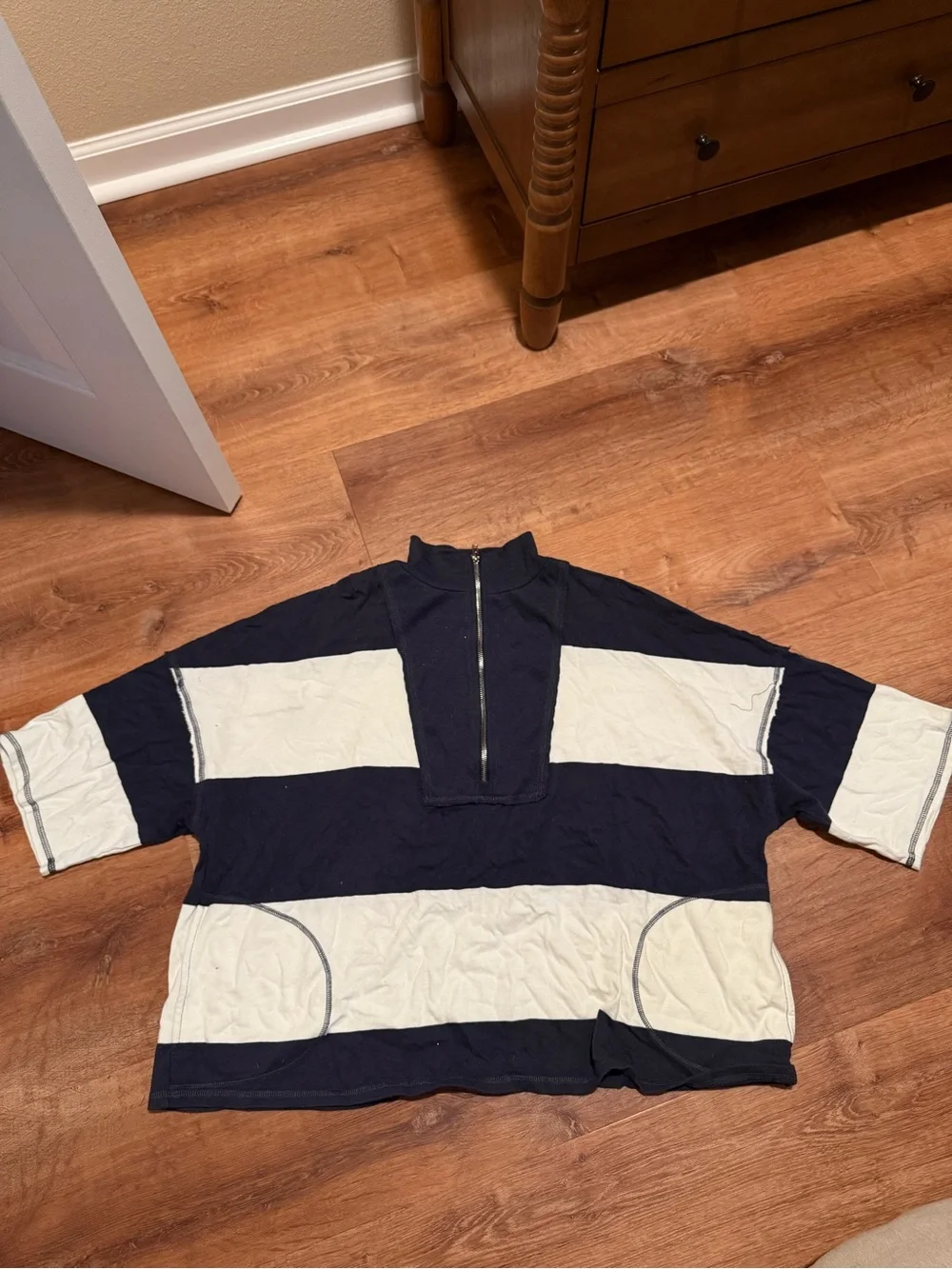 Striped Hoodie and Shorts Set in navy blue and and white
